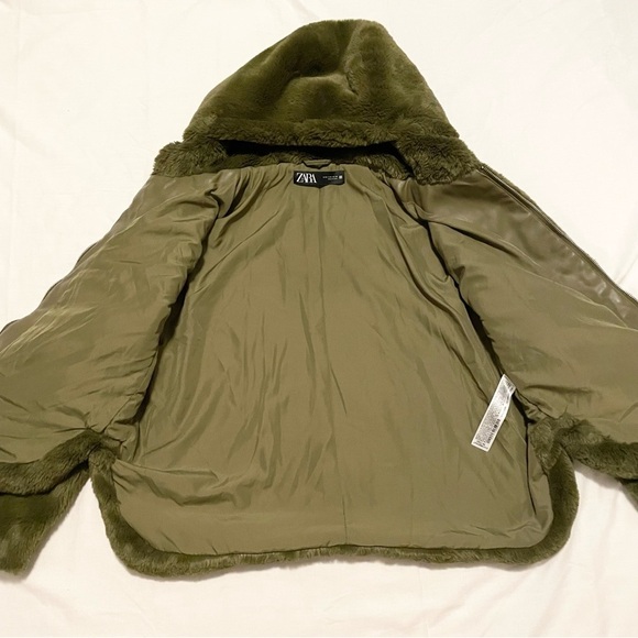 Zara Faux Fur Plush Zip Hoodie Teddy Jacket Size Medium - Picture 9 of 16